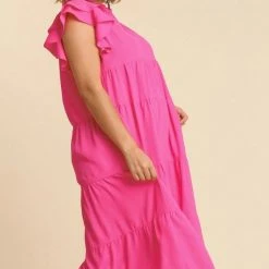 Purple Door Boutique Sweet Surprise Hot Pink Midi Dress