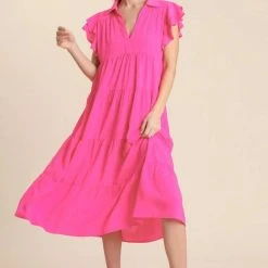 Purple Door Boutique Sweet Surprise Hot Pink Midi Dress
