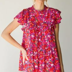 Purple Door Boutique New Arrivals Hot Pink Floral Babydoll Top
