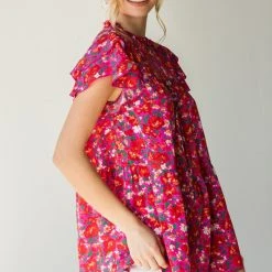 Purple Door Boutique New Arrivals Hot Pink Floral Babydoll Top