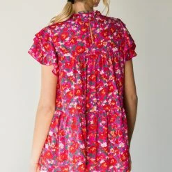 Purple Door Boutique New Arrivals Hot Pink Floral Babydoll Top