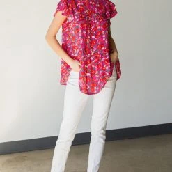 Purple Door Boutique New Arrivals Hot Pink Floral Babydoll Top