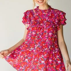 Purple Door Boutique New Arrivals Hot Pink Floral Babydoll Top
