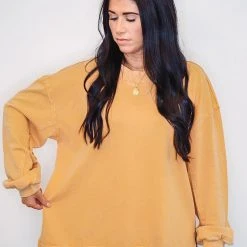Purple Door Boutique Washed Terry Knit Mustard Top