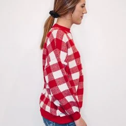Purple Door Boutique Favorite Plaid Red Boxy Sweater New Arrivals