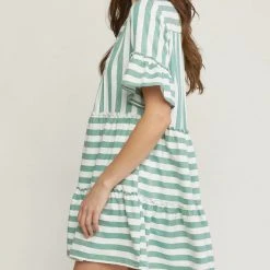 Purple Door Boutique Summer Stripes Green Babydoll Dress