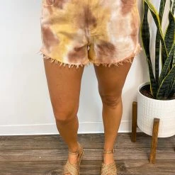 Purple Door Boutique Change Of Color Mustard Tie Dye Denim Shorts Ladies'