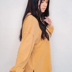 Purple Door Boutique Washed Terry Knit Mustard Top