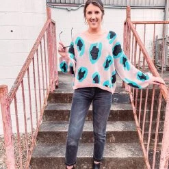 The Purple Door Boutique Ladies' Retro Babe Pink Oversized Animal Print Sweater