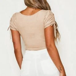 Purple Door Boutique Summer SALE Natural Ruched Front Bodysuit