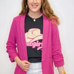 Purple Door Boutique Best Basic Magenta Linen Blazer