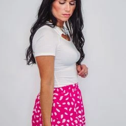 Purple Door Boutique Hot Pink Dalmatian Spotted Elastic Shorts