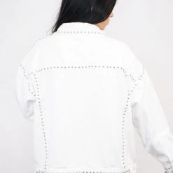 Purple Door Boutique Better With Studs White Denim Jacket Ladies'