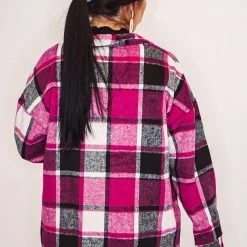 Purple Door Boutique Hot Pink And White Plaid Shacket Ladies'