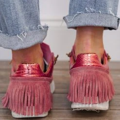 Esseutesse Strawberry Suede Fringe Sneakers