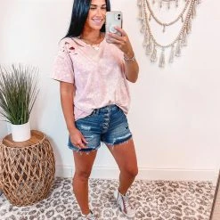 Purple Door Boutique Staycation Light Pink Washed Distressed Tee