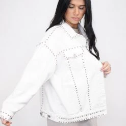 Purple Door Boutique Better With Studs White Denim Jacket Ladies'