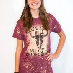 Purple Door Boutique Mess With The Bull Burgundy Tee