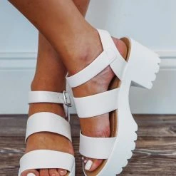 Purple Door Boutique White Chunky Heel Platform Sandals Summer SALE