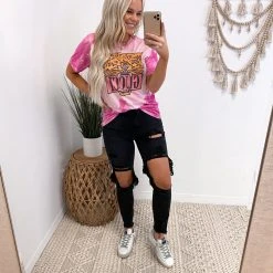 Purple Door Boutique GG Tiger Acid Wash Pink Tee Summer SALE