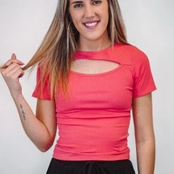 The Purple Door Boutique Better Views Coral Ribbed Top