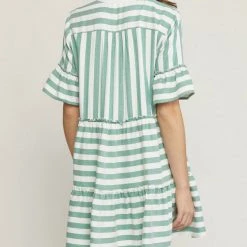 Purple Door Boutique Summer Stripes Green Babydoll Dress