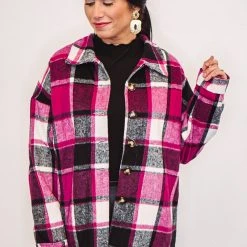 Purple Door Boutique Hot Pink And White Plaid Shacket Ladies'