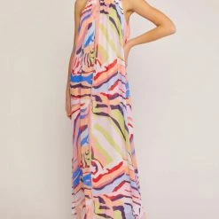 Purple Door Boutique Orange Multicolor Halter Maxi Dress New Arrivals