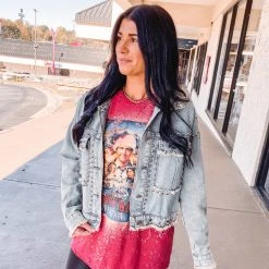 Purple Door Boutique Distressed Baby Studded Denim Jacket