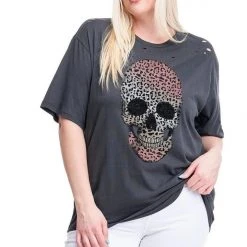 Purple Door Boutique Leopard Print Skull Black Tee New Arrivals