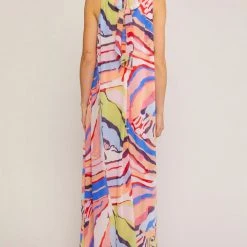Purple Door Boutique Orange Multicolor Halter Maxi Dress New Arrivals
