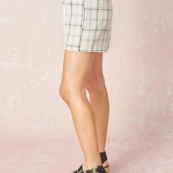 Purple Door Boutique Cream Black Plaid High Waist Shorts