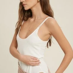 Purple Door Boutique Ivory Ribbed Cami Bodysuit