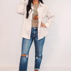 Purple Door Boutique Ladies' Ivory Corduroy Button Up Top