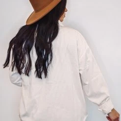 Purple Door Boutique Ladies' Ivory Corduroy Button Up Top