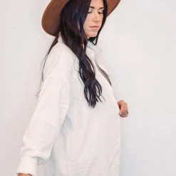 Purple Door Boutique Ladies' Ivory Corduroy Button Up Top