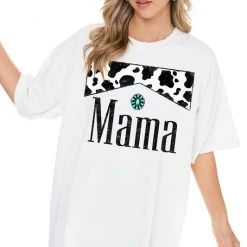 Purple Door Boutique Mama Cow Print Ivory Graphic Tee