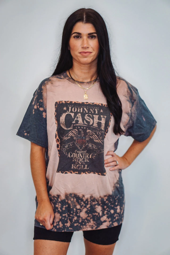 Purple Door Boutique Ladies' Johnny Cash Leopard Charcoal Tee 1 Purple Door Boutique Ladies' Johnny Cash Leopard Charcoal Tee