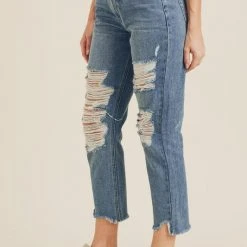 Ladies' Just Black Denim Destroyed Straight Jeans