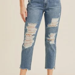 Ladies' Just Black Denim Destroyed Straight Jeans