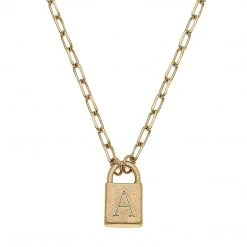 Canvas Jewelry Canvas Kinsley Padlock Initial Necklace Worn Gold