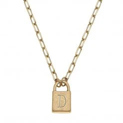 Canvas Jewelry Canvas Kinsley Padlock Initial Necklace Worn Gold