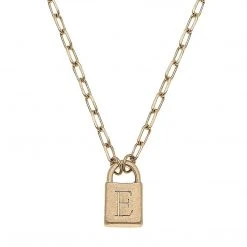 Canvas Jewelry Canvas Kinsley Padlock Initial Necklace Worn Gold