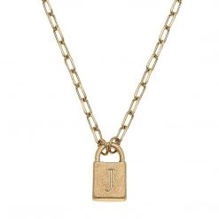 Canvas Jewelry Canvas Kinsley Padlock Initial Necklace Worn Gold