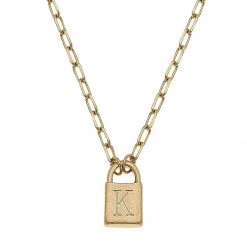 Canvas Jewelry Canvas Kinsley Padlock Initial Necklace Worn Gold