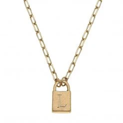Canvas Jewelry Canvas Kinsley Padlock Initial Necklace Worn Gold