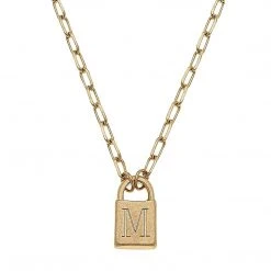 Canvas Jewelry Canvas Kinsley Padlock Initial Necklace Worn Gold