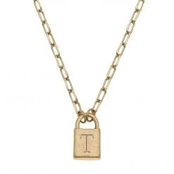 Canvas Jewelry Canvas Kinsley Padlock Initial Necklace Worn Gold