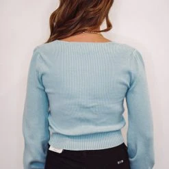 Purple Door Boutique Light Blue Heart Neckline Sweater New Arrivals