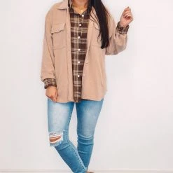 Purple Door Boutique New Arrivals Classically Flannel Coffee Plaid Top